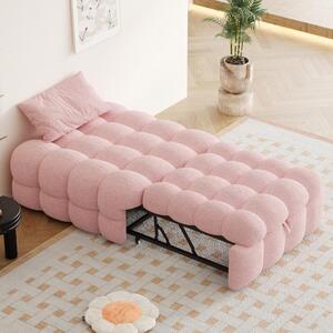 Divano letto 183x76x72 cm, trasformabile in un letto singolo, con struttura imbottita in tessuto boucle rosa. Divano 2 in 1, utilizzabile come pouf e trasformabile in letto, ideale per soggiorno e camera da letto