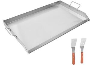 Piastra in acciaio inossidabile – Rettangolare (910 x 525 mm) – Superficie liscia, adatta a griglie a gas e barbecue, ideale per il teppanyaki e la cottura portatile, con manico