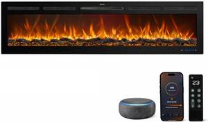 Camino elettrico a camino aperto, con Wi-Fi, 152 cm, compatibile con Alexa, potenza 750/1500 Watt
