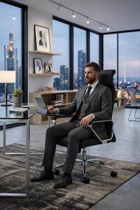 Poltrona da ufficio ergonomica, in pelle nera con dettagli cromati
