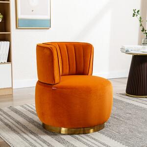 Okwish: Poltrona girevole con funzione di rotazione, poltrona rotante a 360°, poltrona rotonda girevole, rivestimento in velluto morbido, schienale confortevole, struttura stabile, poltrona per il soggiorno, color arancione
