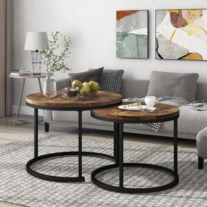Set di 2 tavolini da caffè, uno di forma rotonda con dimensioni 50 x 70,5 cm e uno di forma rotonda con dimensioni 45,5 x 44 cm, realizzati in MDF al 100%, con finitura effetto legno/marrone, tavolini impilabili