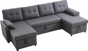 Divano letto componibile - Divano letto a U - Chaise longue doppia - Con vano contenitore - 6 posti - 2 cuscini e 2 tasche laterali - Robusto telaio in metallo
