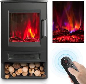 Camino elettrico da pavimento, 900/1800 W, con termostato, timer e 8 colori di fiamma, colore nero