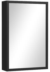 Kleankin Specchiera Bagno in Acciaio con Armadietto a 3 Ripiani e Chiusura Ammortizzata, 40x12x60cm, Nero|Aosom