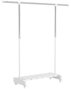 Stendibiancheria Estensibile con Ruote Acciaio Inox e Ripiano Porta Scarpe Bianco
