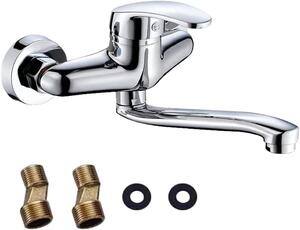 Miscelatore da parete - Rubinetto girevole a 360 gradi - Miscelatore da cucina a parete - Miscelatore per lavello da cucina - Lavello a parete - Acqua fredda e calda