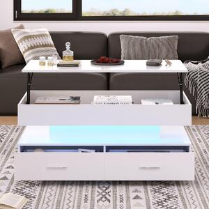 Tavolino da divano, dimensioni 100 x 50 x 44 cm, realizzato in pannello di particelle di legno al 100%, colore bianco, con altezza regolabile, illuminazione a LED, 2 cassetti e spazio aperto per riporre oggetti
