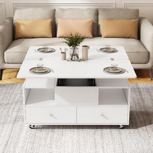 Tavolino da divano, dimensioni 100 x 50 x 47,5 cm, realizzato in MDF al 100%, colore bianco, con altezza regolabile e meccanismo a ribalta, dotato di 4 cassetti e ruote