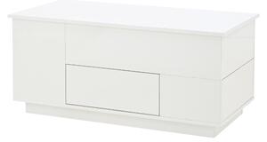 Tavolino da divano 100 x 50 x 45 cm, tavolino da divano regolabile in altezza realizzato in pannello di particelle bianco, con illuminazione a LED, 2 cassetti e 2 poggiapiedi