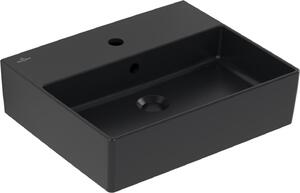 V&B Memento 2.0 lavabo 50x42cm, rubinetto, con troppopieno, nero puro C-plus
