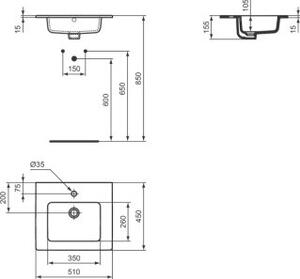 Ideal Standard E109901 Lavabo per mobili Eurovit 1 hl. con troppopieno