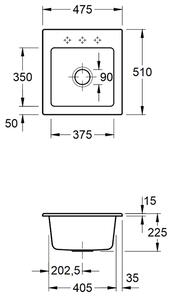 Lavello da cucina Villeroy&Boch, lavello da cucina Subway 45 XS White Alpine 475x510mm, larghezza base 45cm
