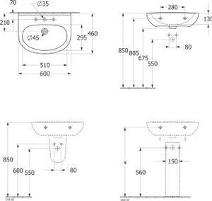 V&B lavabo O.Novo 60x46cm, ovale, con rubinetto, con sfioratore, bianco C-plus