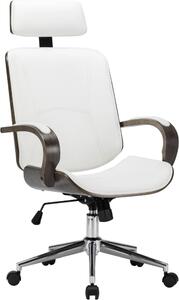 La Living Store presenta una sedia da ufficio girevole con poggiatesta, di colore bianco, realizzata in ecopelle e legno multistrato