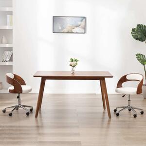 The Living Store Sedia da ufficio girevole in legno curvato bianco e Pelle finta