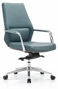 Poltrona da ufficio ergonomica, rivestita in pelle turchese e con struttura in alluminio