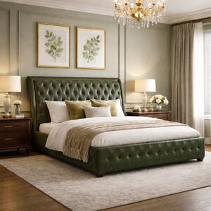 Letto Matrimoniale Chesterfield Ego Pelle Primo Fiore Verde Inglese 160x190 cm - Design Iconico e Funzionale