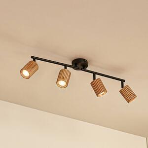 Faretto da soffitto Lindby Stralino, a 4 luci, lunghezza 60 cm, legno Stralino Lindby, dimmerabile, Legno chiaro, Corridoio, Legno, Moderno, Faretto