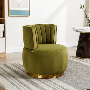 Okwish: Poltrona girevole con funzione di rotazione, poltrona rotante a 360°, poltrona rotonda girevole, rivestimento in velluto morbido, schienale confortevole, struttura stabile, poltrona per il soggiorno, color oliva