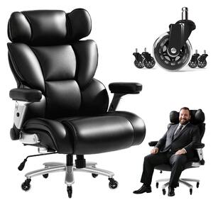 FLEXISPOT: sedia da ufficio ergonomica XXL fino a 300 kg, poltrona direzionale con supporto lombare dinamico, seduta larga 63,5 cm e rotelle in gomma, nera