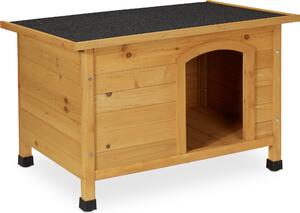 Cuccia per cani Relaxdays, A x L x P: 58 x 86 x 58 cm, cuccia resistente alle intemperie, legno, cartone catramato, cuccia da esterno, naturale/nero