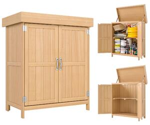Outsunny Casetta da Giardino con Tetto apribile, Armadio a 2 Ripiani in Legno di Abete,74x43x88 cm, Legno naturale | Aosom Italy