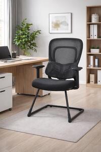 Sedia da ufficio ergonomica con schienale in rete e base a slitta, nera