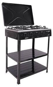 Fornello a gas portatile, cinque fuochi, design compatto, nero