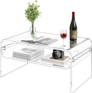 Tavolino da salotto - Rettangolare in acrilico - Con 2 ripiani e vassoio - Moderno e resistente ai graffi - Dimensioni 50 x 80 x 38 cm - Trasparente