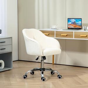 Okwish sedia da ufficio ergonomica girevole con regolazione in altezza, sedia da scrivania con funzione dondolo, reclinabile con cinque ruote a 360°, bianco crema