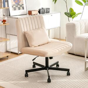 Sedia da ufficio okwish con seduta imbottita e rotelle silenziose, letto imbottito, regolabile in altezza, senza braccioli, girevole, area lavoro, color beige