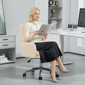 Okwish sedia da ufficio ergonomica girevole con regolazione in altezza, sedia da scrivania con funzione dondolo e seduta girevole a 360°, poltrona reclinabile con ruote, bianco crema