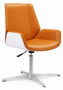 Elegante poltrona da ufficio con rivestimento in ecopelle arancione e scocca bianca