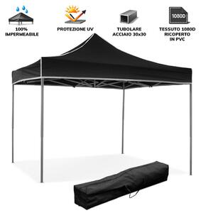 Gazebo richiudibile pieghevole 3 X 3 Nero ricoperto in PVC impermeabile