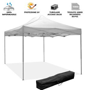 Gazebo richiudibile pieghevole 3 X 4,5 Bianco ricoperto in PVC impermeabile