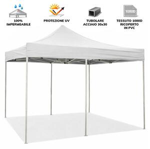 Gazebo richiudibile pieghevole 3 X 6 Bianco ricoperto in PVC impermeabile