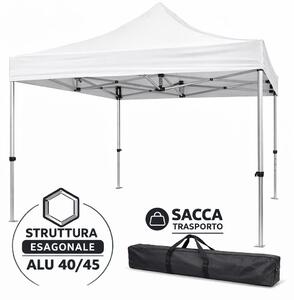 Gazebo richiudibile in alluminio professionale struttura esagonale Market-Pro 3X3 Bianco impermeabile