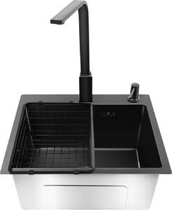 Set di lavelli da cucina, rubinetto girevole a 360°, design a vasca singola, nero