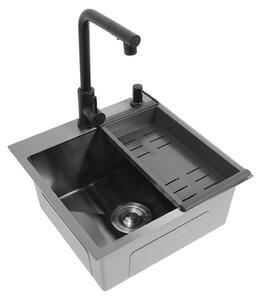 Lavello da cucina, acciaio inox, rubinetto estraibile, nero