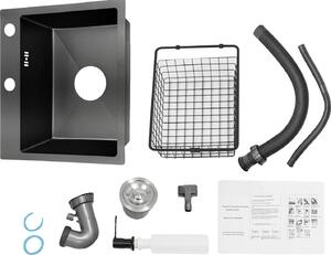 Lavello da cucina, acciaio inox, design a grande capacità, nero