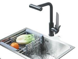 Rubinetto per lavabo, bocca estraibile, montaggio a filo, nero opaco