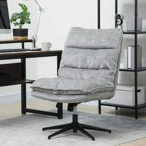 Sedia da ufficio girevole regolabile in altezza senza braccioli, sedia imbottita con rivestimento in tessuto morbido e gambe in acciaio, sedia da scrivania con design a croce senza rotelle, grigio