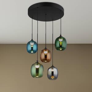 Globo Lampada LED a sospensione Minara, 5 luci, Ø 43 cm, colorata, vetro dimmerabile, Multicolore, Soggiorno / Sala da pranzo, Metallo, Moderno