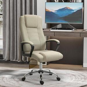 Okwish sedia per computer moderna sedia da ufficio girevole in look lino, reclinabile in altezza con funzione dondolo e 5 ruote girevoli a 360°, beige