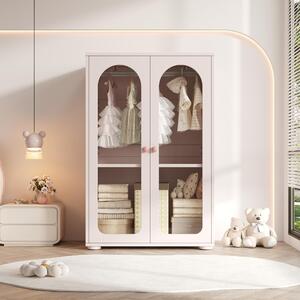 Armadio per bambini okwish con ante trasparenti in acrilico; armadio da camera da letto con appendiabiti e design a 2 ante; maniglie in Vetroceramica; rosa bebè