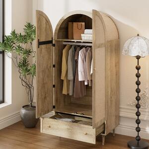 Okwish Armadio per corridoio con asta appendiabiti e cassetti, armadio girevole con archi frontali, rovere