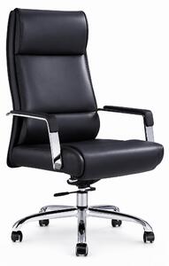 Poltrona da ufficio ergonomica, in pelle nera con dettagli cromati