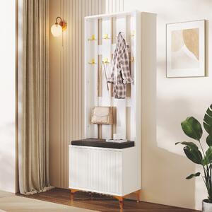 Set armadio okwish con panca per scarpe e cuscini, fronte armadio con ganci, 60,5*35,2*180,5 cm, bianco