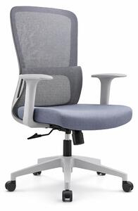 Sedia da ufficio grigia, dal design ergonomico, con schienale a rete e braccioli regolabili
